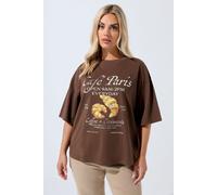 Yours 'cafe Paris' Slogan T-Shirt In Brown Brown 22-24