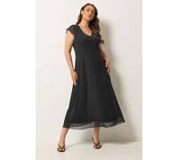 Yours Women's Cap Sleeve Maxi Dress in Black | Size: 30/32