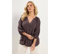 Yours Curve Brown Chambray Blouse - Women's - Plus Size Curve