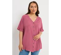 Yours Curve Red Chambray Button Through Blouse - Women's - Plus Size Curve