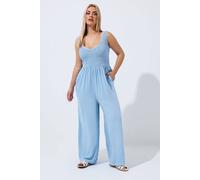 Yours Women's Chambray Shirred Jumpsuit in Baby Blue | Size: 20 Yours Baby Blue 20