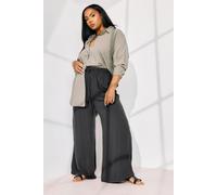 Yours Curve Chambray Tie Front Wide Leg Trousers - Women's - Plus Size Curve Black