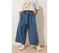 Chambray Tie Waist Cropped Trousers Yours Blue 18