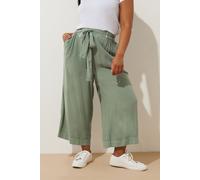 Chambray Tie Waist Cropped Trousers Yours Green 14