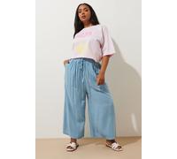 Chambray Tie Waist Cropped Trousers Yours Pale Blue 18