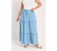 Yours Women's Chambray Tiered Maxi Skirt in Light Blue | Size: 20 Yours Light Blue 20