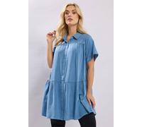 Yours Women's Chambray Tiered Smock Shirt in Mid Blue | Size: 14 Yours Mid Blue 14