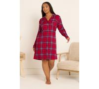 Yours Curve Check Button Through Soft Touch Nightdress - Women's - Plus Size Curve Red