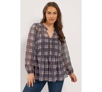 Yours Women's Check Chiffon Blouse in Purple | Size: 20