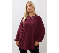 Yours Curve Check Collar Ribbed Top - Women's - Plus Size Curve Red