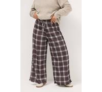 Yours Women's Check Crepe Wide Leg Trousers in Chocolate | Size: 30/32