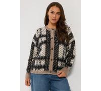Yours Women's Check Crew Neck Cardigan Sweater in Brown | Size: 30/32