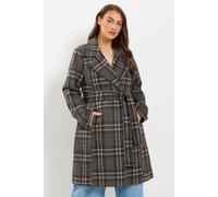 Yours Women's Check Longline Wrap Coat in Chocolate | Size: 22/24