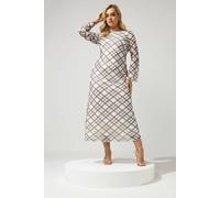Yours Women's Check Mesh Maxi Dress in Ivory | Size: 20