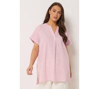 Yours Curve Pink Check Overhead Half Placket Shirt - Women's - Plus Size Curve