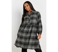 Yours Curve Check Print Shirt Dress - Women's - Plus Size Curve Grey
