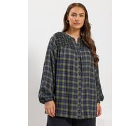 Yours Curve Check Shirred Panel Blouse - Women's - Plus Size Curve Green
