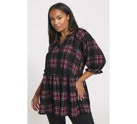 Yours Curve Check Textured Peplum Top - Women's - Plus Size Curve Black
