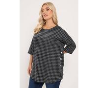 Yours Women's Checked Side Button Top in Black | Size: 26/28