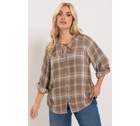 Yours Women's Checked Tie Detail Top in Brown | Size: 12