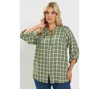 Yours Women's Checked Tie Detail Top in Green | Size: 22/24