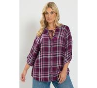 Yours Women's Checked Tie Detail Top in Purple | Size: 18