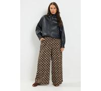 Yours Women's Checked Wide Leg Trousers in Brown | Size: 30/32R