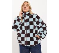 Yours Women's Checked Zip Through Fleece in Chocolate | Size: 20