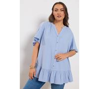 Yours Curve Blue Cheesecloth Button Through Top - Women's - Plus Size Curve