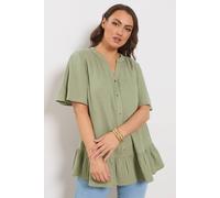 Yours Curve Sage Green Cheesecloth Button Through Top - Women's - Plus Size Curve