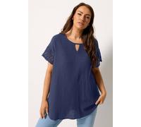 Yours Women's Cheesecloth Crochet Top in Dark Navy | Size: 22-24 Yours Dark Navy 22-24