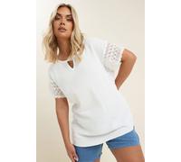 Yours Curve Cheesecloth Crochet Top - Women's - Plus Size Curve White