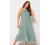 Yours Curve Sage Green Cheesecloth Pleated Tiered Dress - Women's - Plus Size Curve