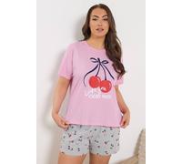 Yours Women's Cherry Graphic Sleep Top in Light Pink | Size: 30/32