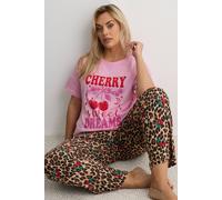 Yours Women's Cherry & Leopard Print Pyjama Set | Size: 18-20 Yours Multicolor 18-20