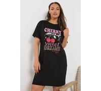 Yours Women's Cherry & Leopard Print Sleep Tee Nightdress in Black | Size: 30-32 Yours Black 30-32