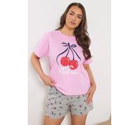 Yours Women's Cherry Pyjama Shorts in Grey | Size: 22-24 Yours Grey 22-24