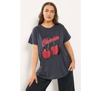 Yours Women's Cherry Slogan T-Shirt in Grey | Size: 20