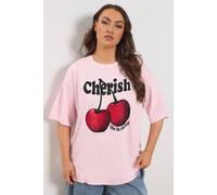 Yours Women's Cherry Slogan T-Shirt in Light Pink | Size: 20 Yours Light Pink 20