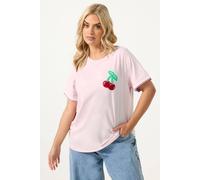 Yours Curve Pink Cherry Varsity Trim T-Shirt - Women's - Plus Size Curve