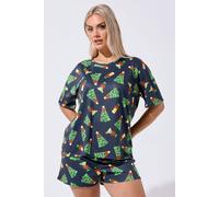 Yours Women's Christmas Tree Novelty Pyjama Set in Mid Navy | Size: 18 Yours Mid Navy 18
