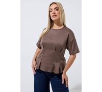 Yours Women's Cinched Waist T-Shirt in Light Brown | Size: 20