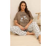 Yours Women's 'Coffee Club' Wide Leg Pyjama Set in Brown | Size: 34-36 Yours Brown 34-36