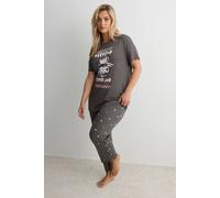 Yours Women's 'Coffee Club' Wide Leg Pyjama Set in Dark Grey | Size: 34-36 Yours Dark Grey 34-36