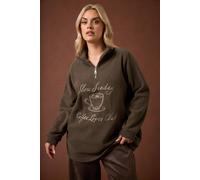 Yours Curve Brown 'Coffee Lover Club' Quarter Zip Fleece - Women's - Plus Size Curve