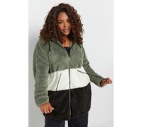 Yours Curve Black & Sage Colour Block Fleece Jacket - Women's - Plus Size Curve