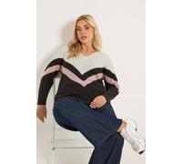 Yours Women's Colourblock Knitted Jumper in Grey | Size: 18/20