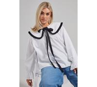Yours Women's Contrast Collar Bow Detail Blouse in White | Size: 18 Yours White 18