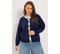Yours Women's Contrast Knitted Cardigan Sweater in Dark Navy | Size: 18/20