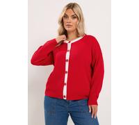 Yours Women's Contrast Knitted Cardigan Sweater in Red | Size: 26/28